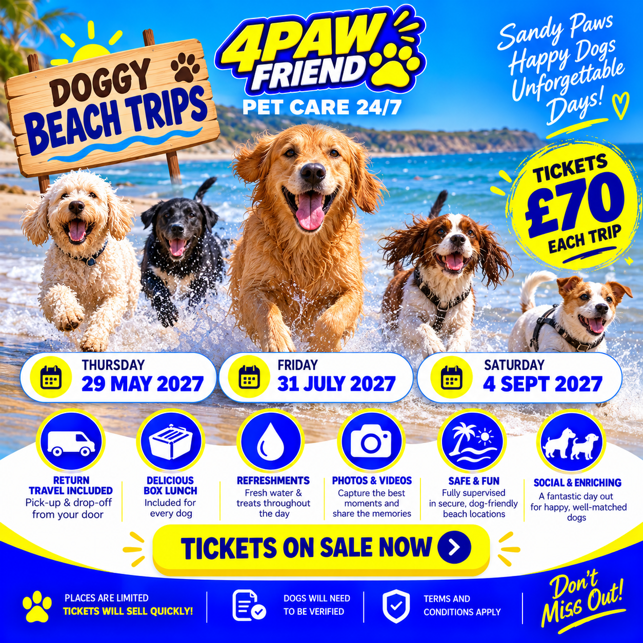 4 Paw Friend Camber Sands dog beach trips 2027 — tickets £70 each trip